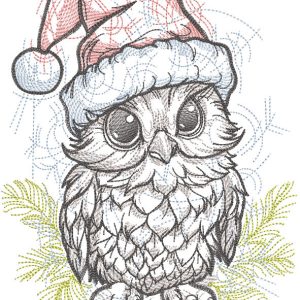 Christmas owl santa hat embroidery design