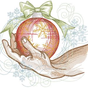 Christmas tree ball on the palm embroidery design