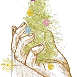 Christmas tree on the palm embroidery design