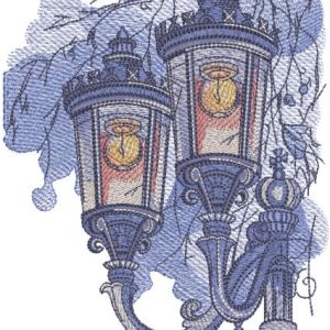 City lanterns on the evening alley embroidery design