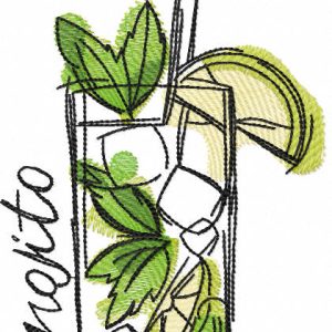 Coctail mojito sketch embroidery design