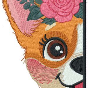 Corgi hiding embroidery design