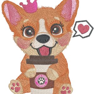Princess Corgi like coffee embroidery design