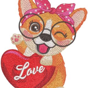 Corgi love embroidery design
