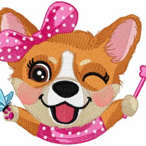 Corgi party time embroidery design
