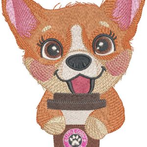 Corgi with coffee cup embroidery design