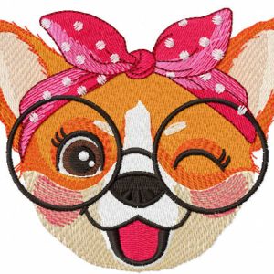 Corgi with glasses embroidery design