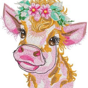 Country Love Cow A Rustic Floral Headdress embroidery design