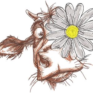 Cow and chamomile sketch embroidery design