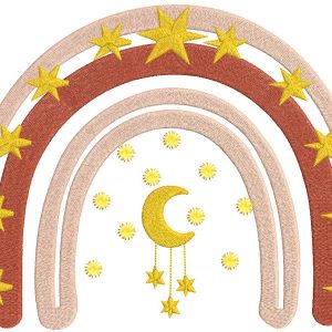 Crescent and star rainbow embroidery design