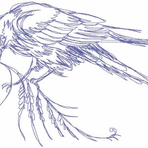 Crow on a branch embroidery design
