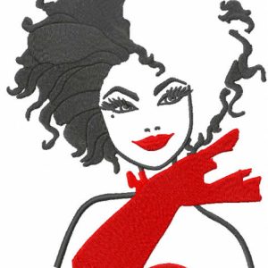 Cruella black and red embroidery design