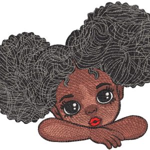 Curly dreamy girl embroidery design
