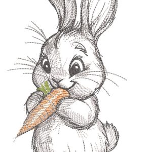 Cute baby bunny with carrot embroidery design