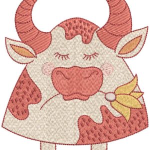 Cute buffalo with flower embroidery design