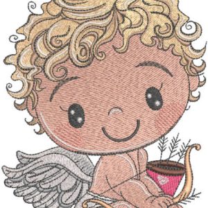 Cute cupid with bow and arrow embroidery design