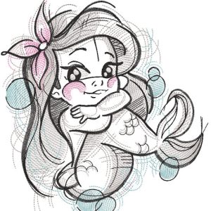 Cute mermaid sketch style embroidery design