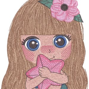 little mermaid hugs a starfish embroidery design