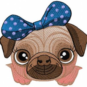 Cute little pug dog embroidery design