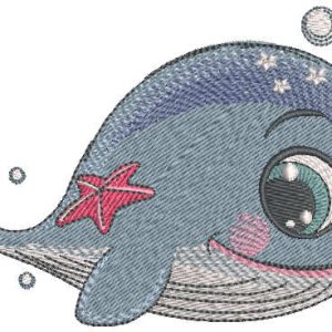 Cute whale unicorn embroidery design
