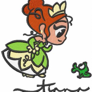 Cutie Teana and frog embroidery design