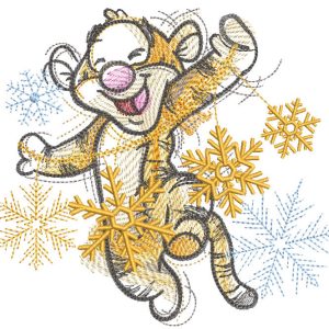 Dancing Tiger with Christmas Garland embroidery design