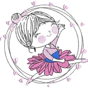 Dancing ballerina in a circle of love embroidery design