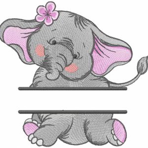 Dancing elephant monogram embroidery design