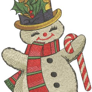 Dancing snowman candy cane embroidery design