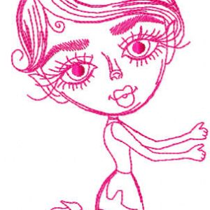 Dancing stylish girl one colored embroidery design