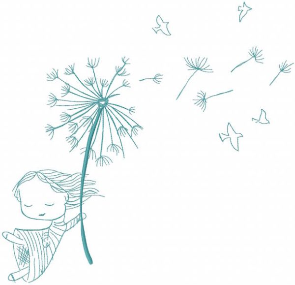 Dandelion carried away girl embroidery design