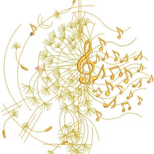 Dandelion music treble clef embroidery design