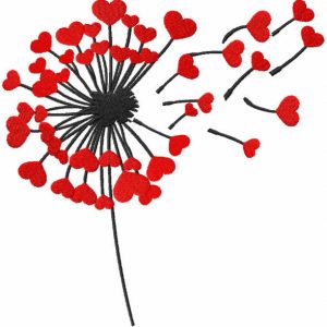 Dandelion with hearts embroidery design