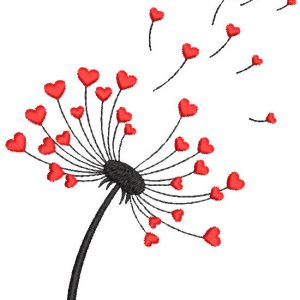 Dandelion with red hearts embroidery design