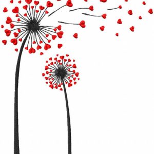 Dandelions with Red Hearts embroidery design