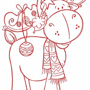 Decorated Christmas moose one color embroidery design