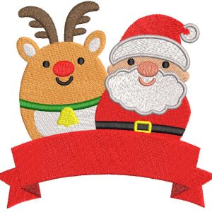 Deer Santa red ribbon embroidery design