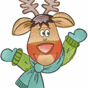 Deer in a winter scarf embroidery design