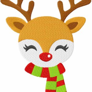 Deer Rudolph in a scarf embroidery design