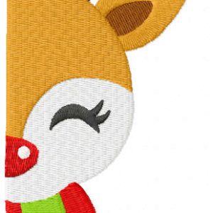Deer rudolph in a scarf half muzzle embroidery design