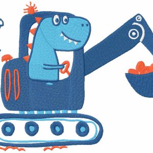 Dino works on an excavator embroidery design