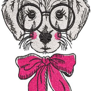 Dog girl with glasses embroidery design
