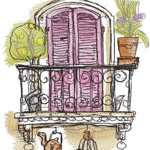 Door to balcony summer view embroidery design