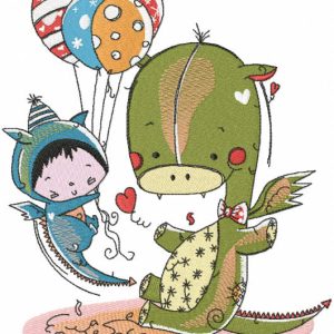 Dragon and flying baby embroidery design