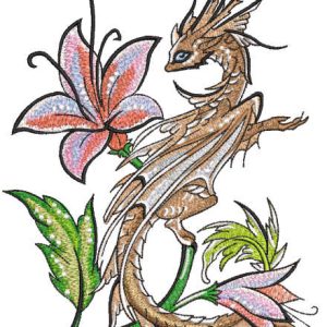 Dragon and lily embroidery design