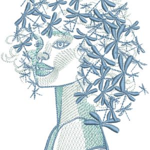 Dragonfly hairstyle girl embroidery design