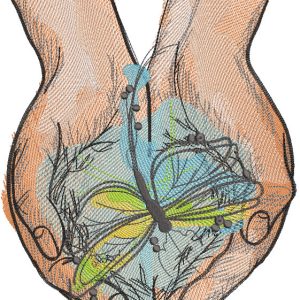 Dragonfly in the palms embroidery design