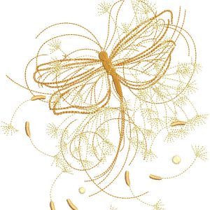 Dragonfly in dandelion flowers embroidery design