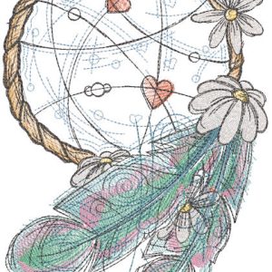 Dream catcher with daisies embroidery design
