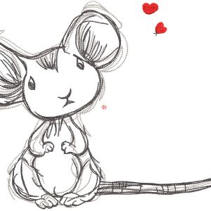Dreaming loving mouse embroidery design